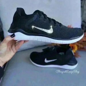 Nike Free RN 2018 Black Sneakers Customized with Crystal Rhinestones